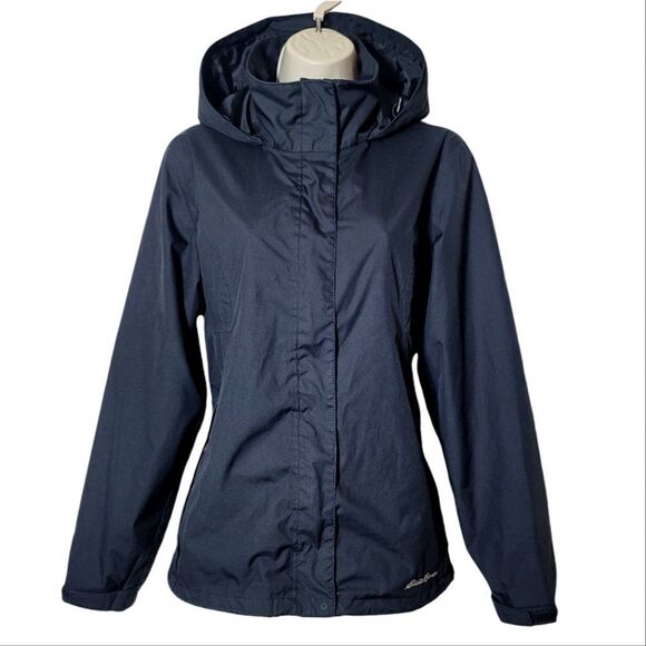 Eddie Bauer Weatheredge Packable Black Zip Hooded Windbreaker Jacket - Picture 2 of 10